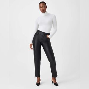 Leather-Like Straight Leg Pant Small Luxe Black